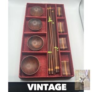 Japanese Chopstick and Soya Bowl Set in Decorative Box, Set of 4